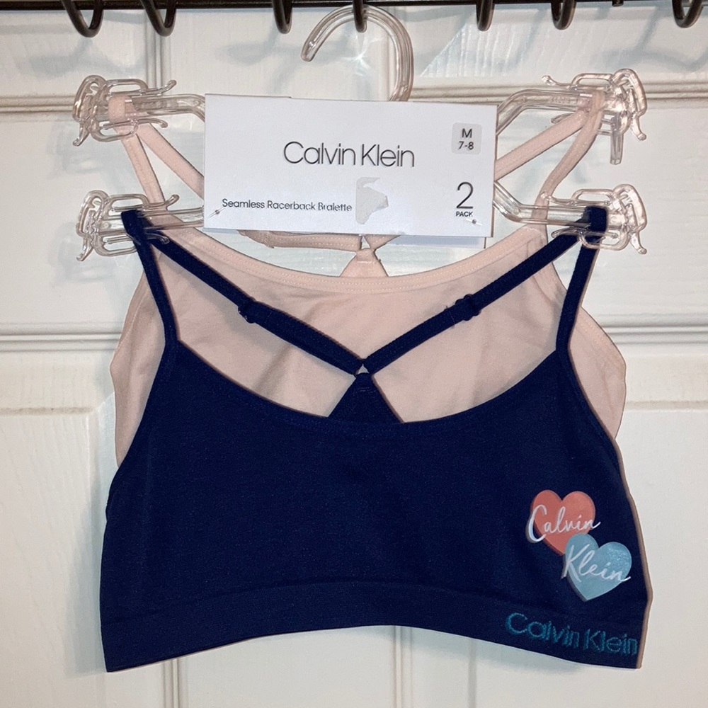 NWT Girls Calvin Klein Seamless Racerback Bralettes 2 pack M 7-8 MSRP $26